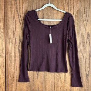 NWT Splendid women’s brown rib long sleeve closet staple layering tee top size M